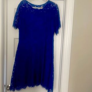 2XL Womens Royal Blue Lace Overlay Dress